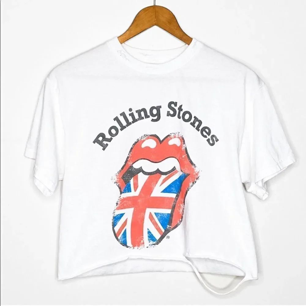 Rolling Stones white crop graphic band loose fit baby T-shirt grunge sty…